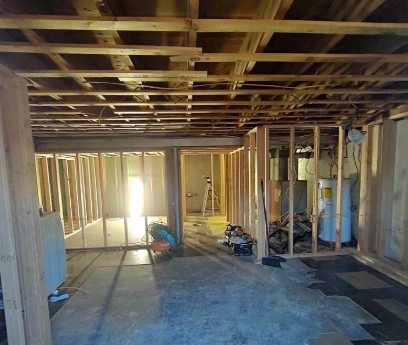 Full basement gutted to studs and concrete floor